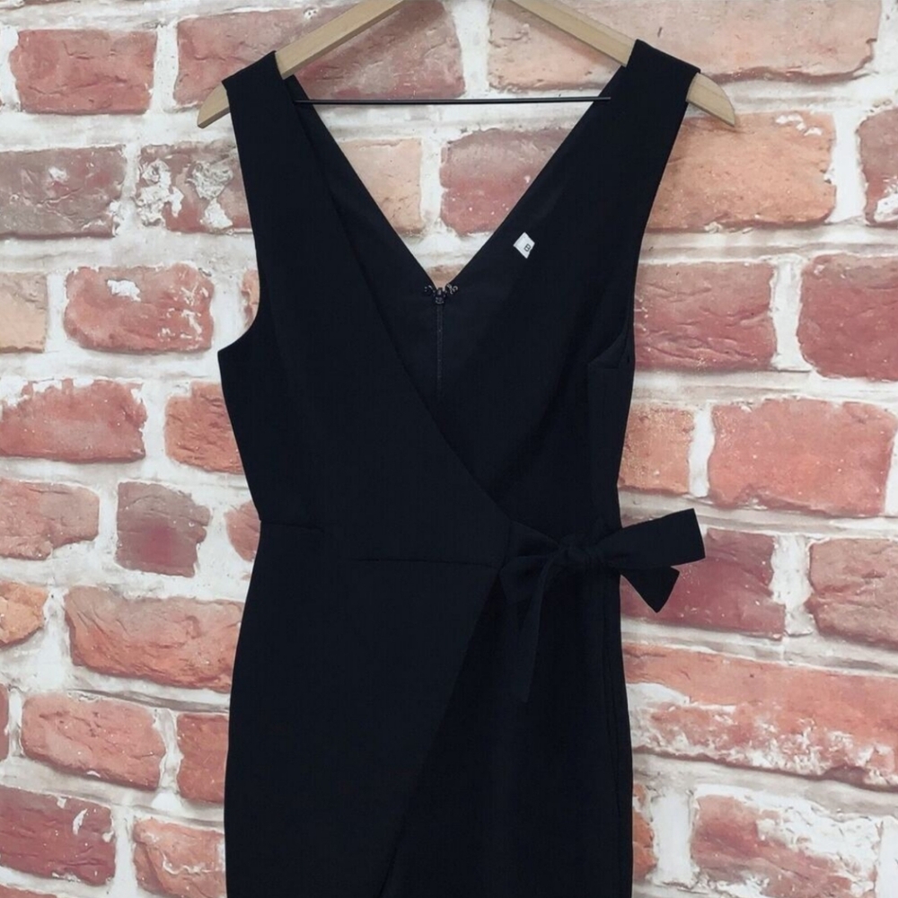 BCBGeneration Pants Jumpsuit Women's Size 4 Plain Black Stretchy Wrap Tie Waist